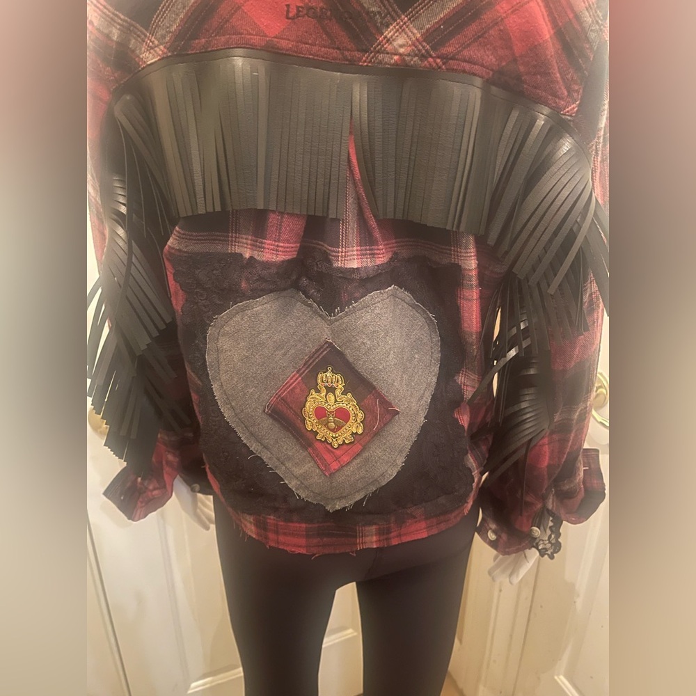 One of a kind custom upcycled plaid jacket (includes NWT Free People brooch) - Picture 11 of 16